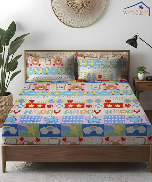 Cute Kids Flat Bedsheet With Pillow Covers