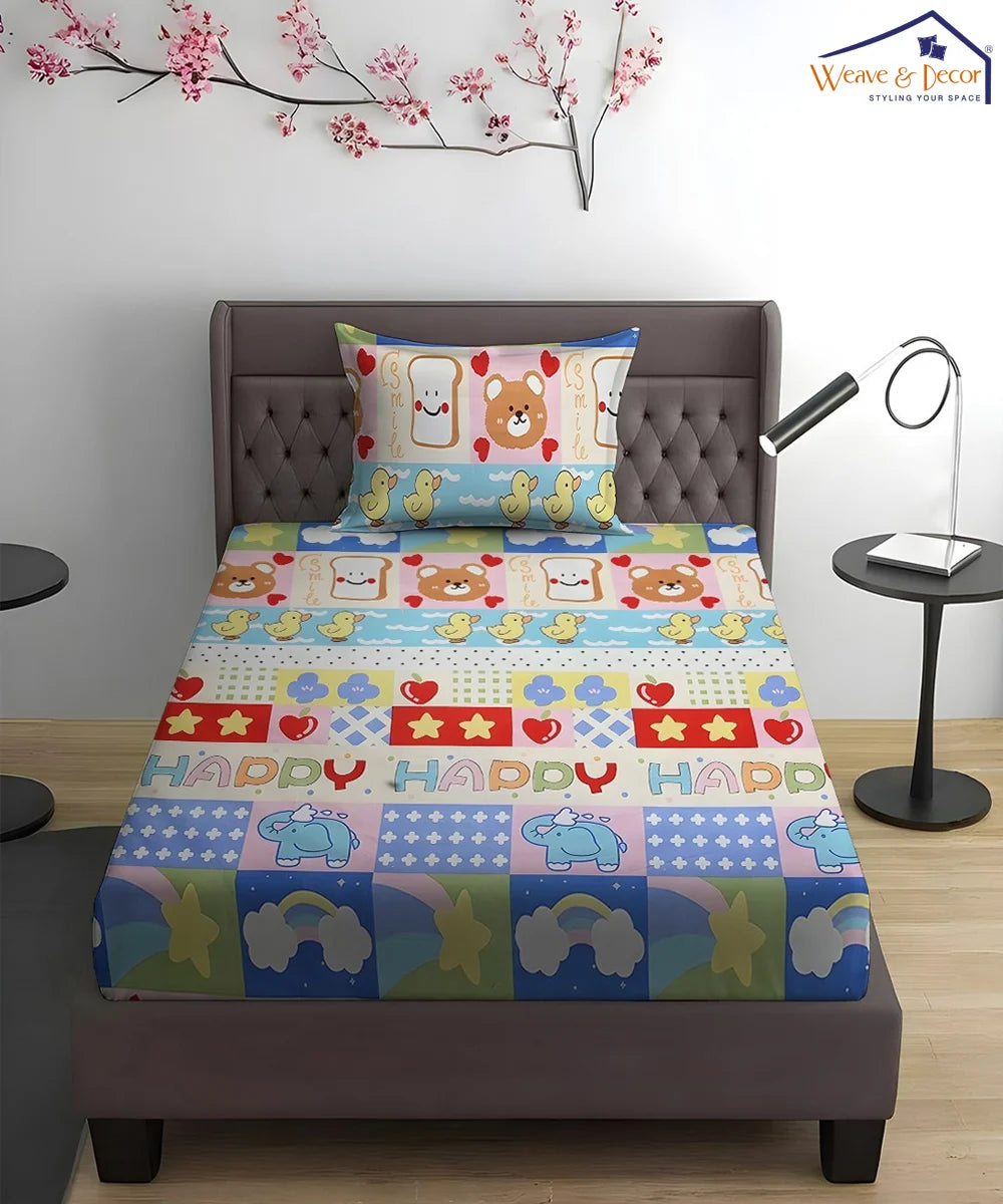 Cute Kids Flat Bedsheet With Pillow Covers