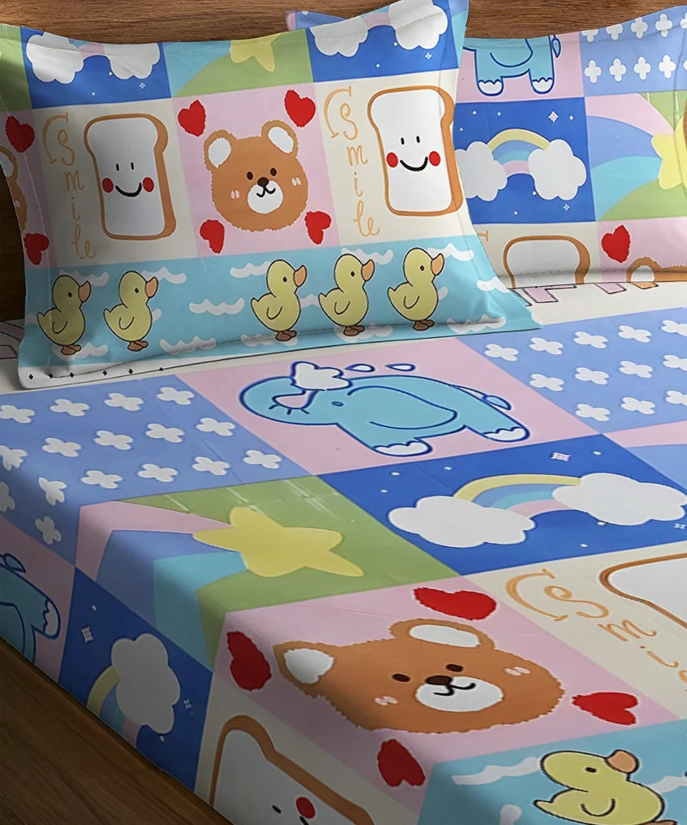 Cute Kids Flat Bedsheet With Pillow Covers