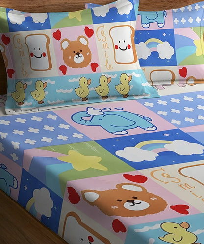 Cute Kids Flat Bedsheet With Pillow Covers