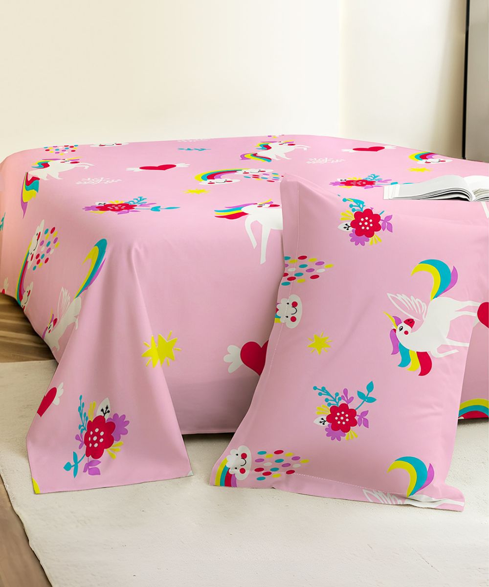 Unicorn Dreams Kids Bedsheet With Pillow Covers