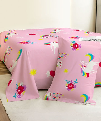 Unicorn Dreams Kids Bedsheet With Pillow Covers