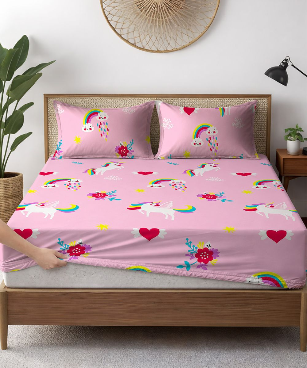 Unicorn Dreams Kids Bedsheet With Pillow Covers