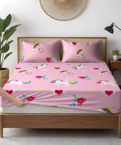 Unicorn Dreams Kids Bedsheet With Pillow Covers