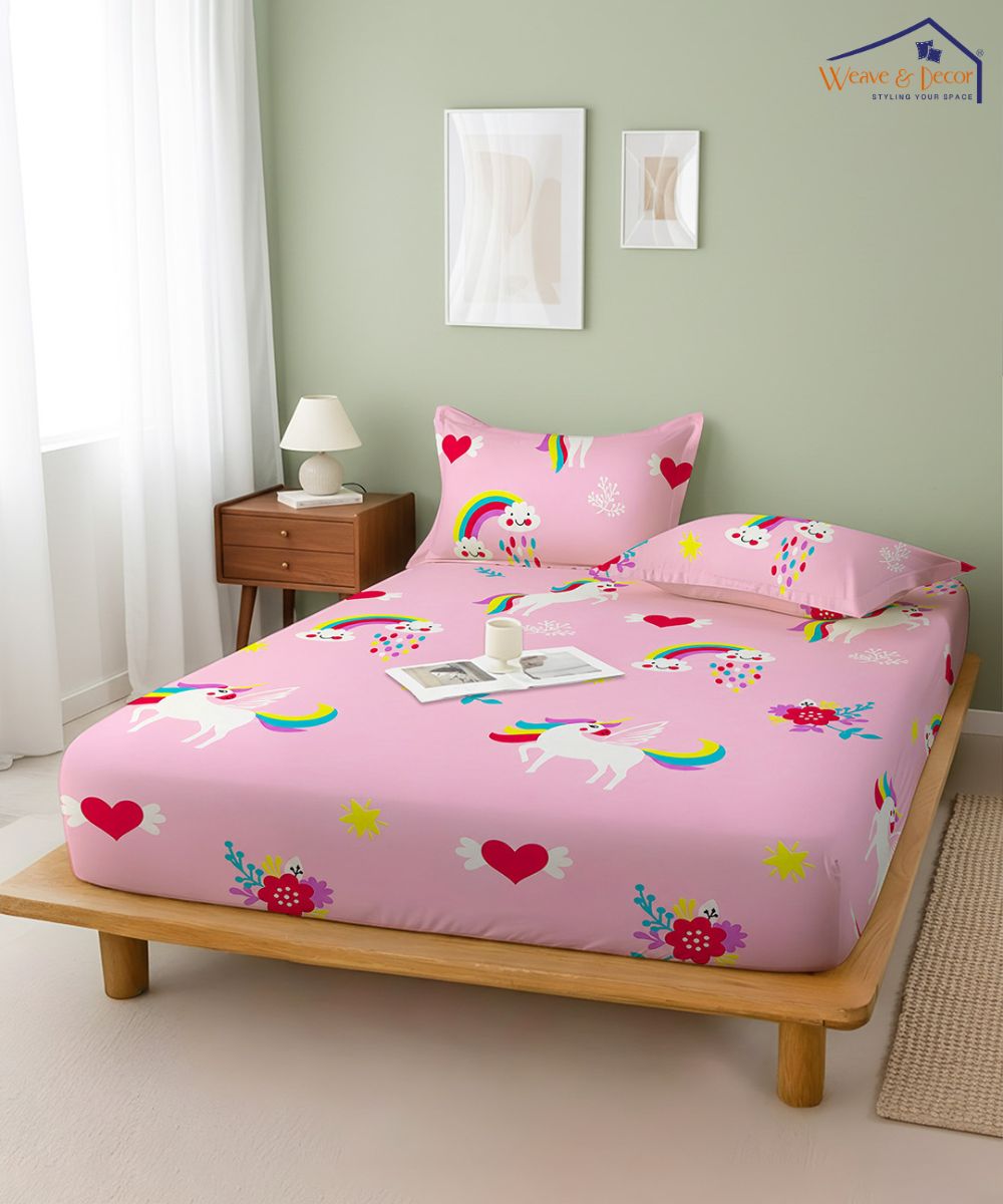 Unicorn Dreams Kids Bedsheet With Pillow Covers