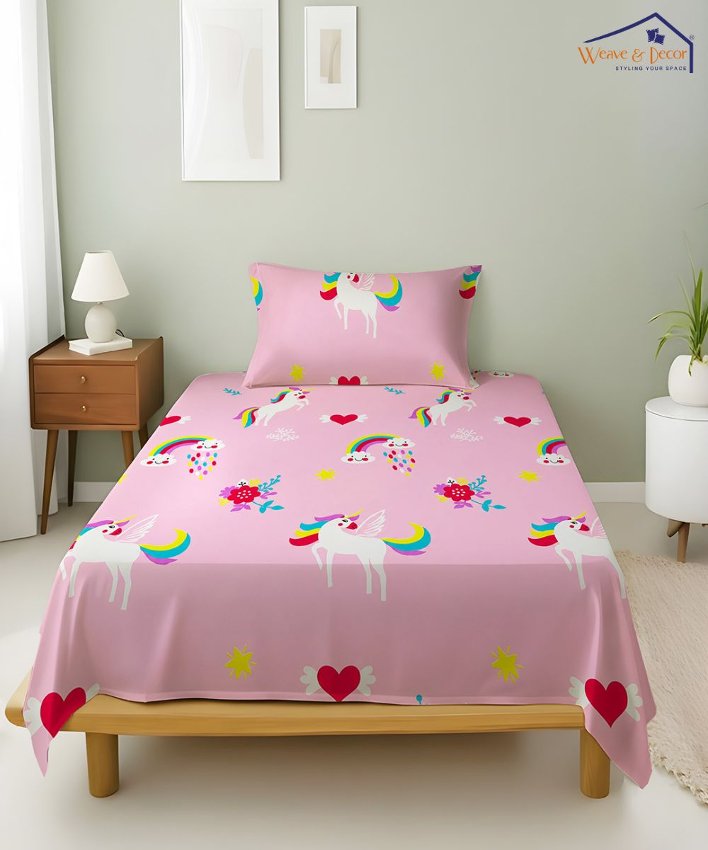 Unicorn Dreams Kids Bedsheet With Pillow Covers