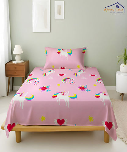 Unicorn Dreams Kids Bedsheet With Pillow Covers