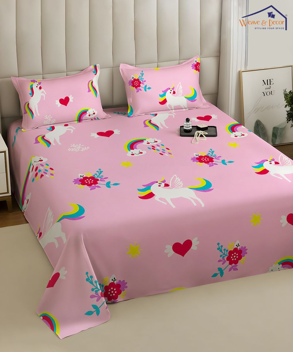 Unicorn Dreams Kids Bedsheet With Pillow Covers