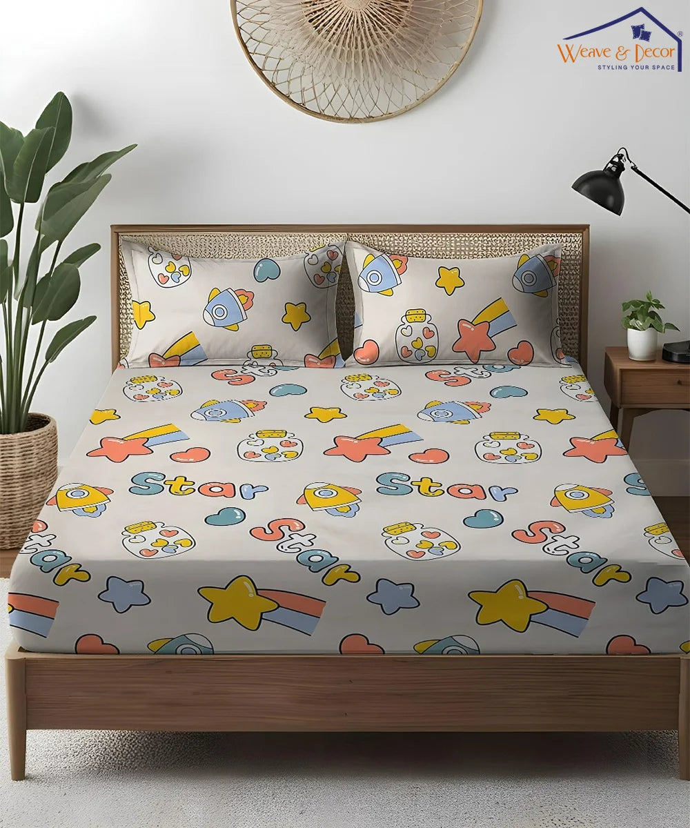 Star Kids Flat Bedsheet With Pillow Covers