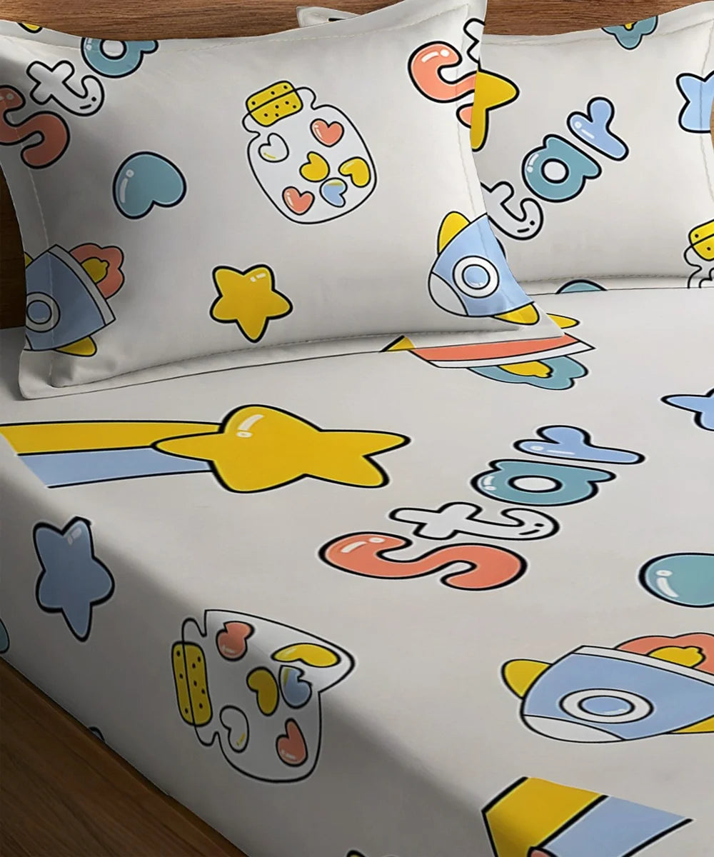 Star Kids Flat Bedsheet With Pillow Covers