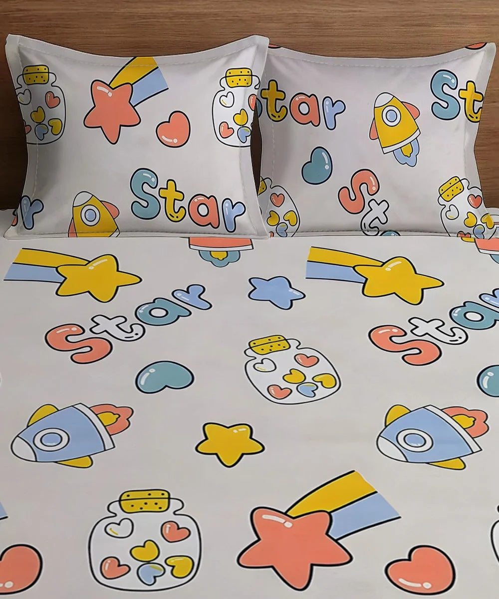 Star Kids Flat Bedsheet With Pillow Covers