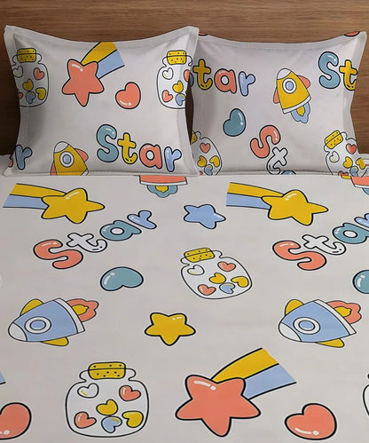 Star Kids Flat Bedsheet With Pillow Covers