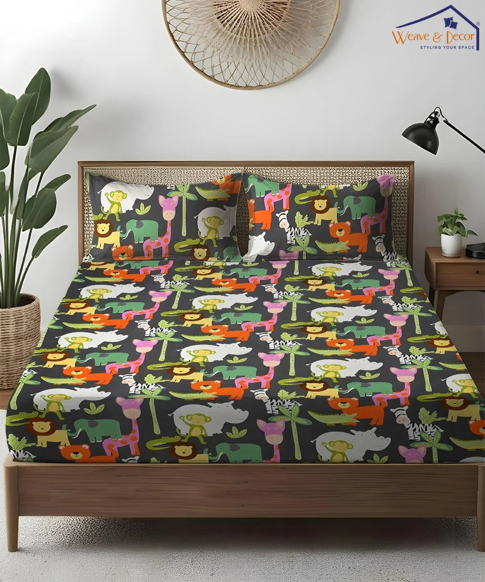 Jungle Friends Kids Flat Bedsheet With Pillow Covers