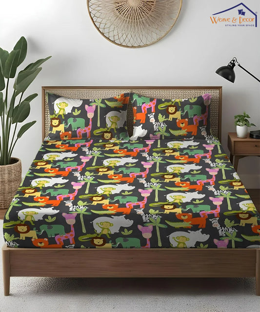 Jungle Friends Kids Flat Bedsheet With Pillow Covers