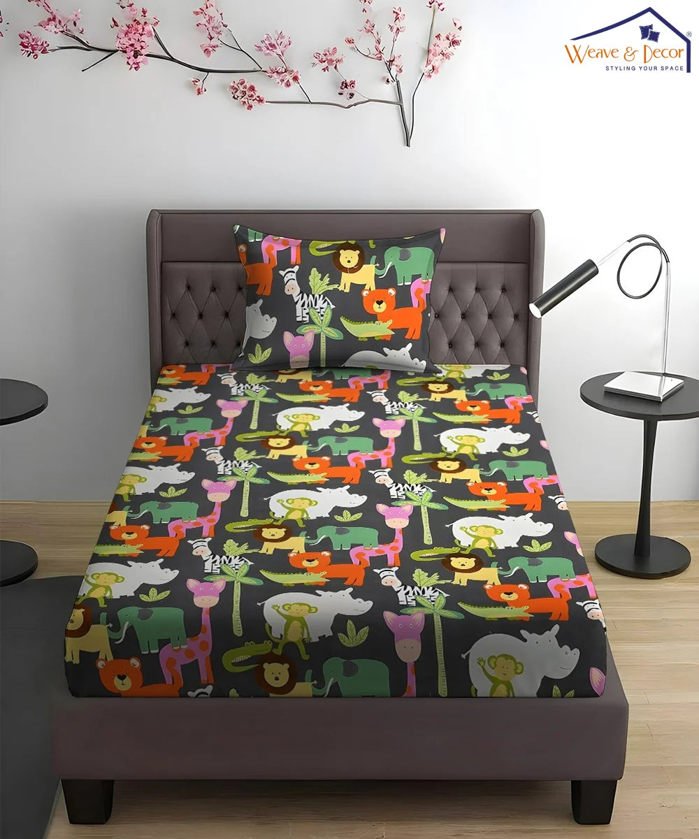 Jungle Friends Kids Flat Bedsheet With Pillow Covers