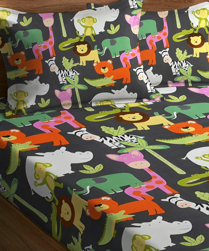 Jungle Friends Kids Flat Bedsheet With Pillow Covers