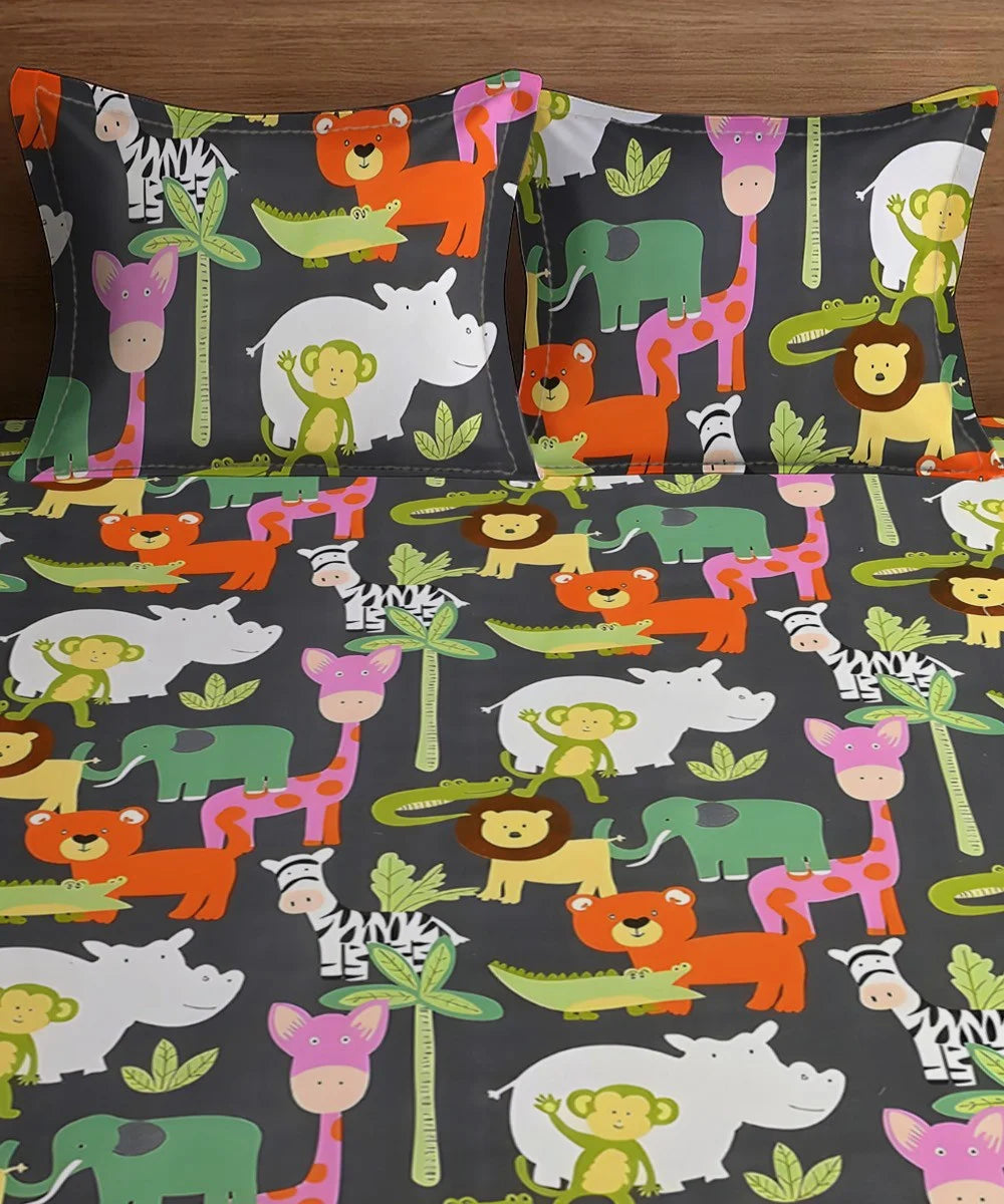 Jungle Friends Kids Flat Bedsheet With Pillow Covers