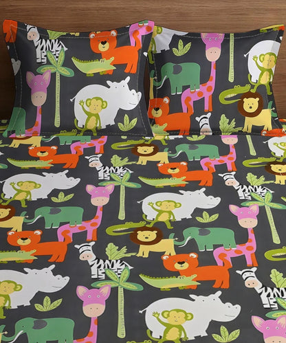Jungle Friends Kids Flat Bedsheet With Pillow Covers