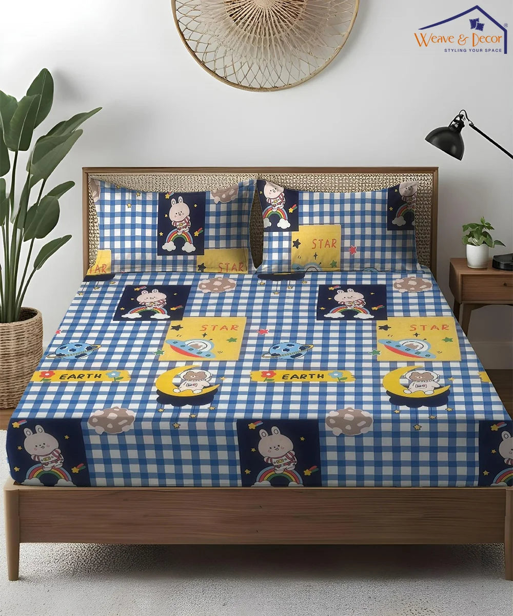 Galactic Bunny Kids Bedsheet With Pillow Covers