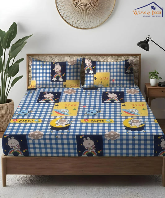 Galactic Bunny Kids Bedsheet With Pillow Covers