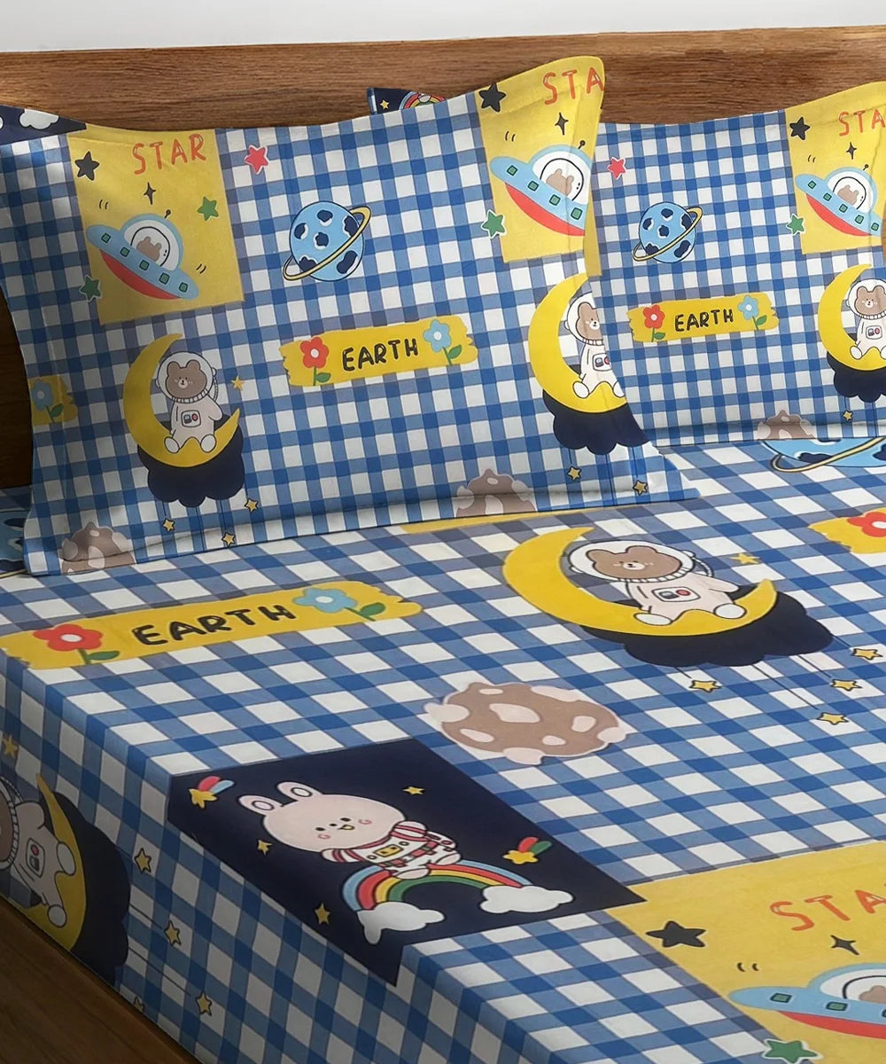 Galactic Bunny Kids Bedsheet With Pillow Covers