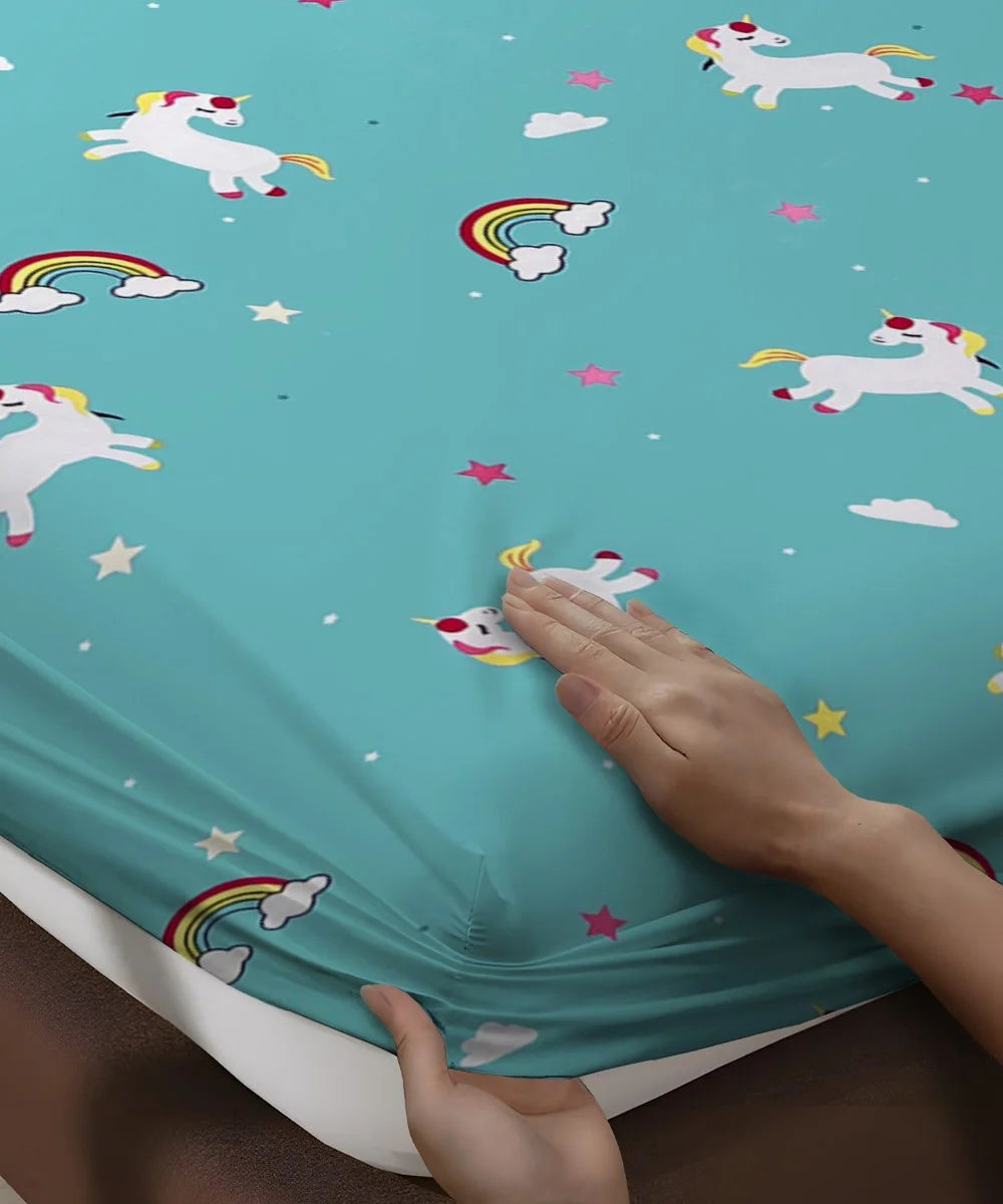 Blue Unicorn Kids Flat Bedsheet With Pillow Covers