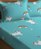 Blue Unicorn Kids Flat Bedsheet With Pillow Covers