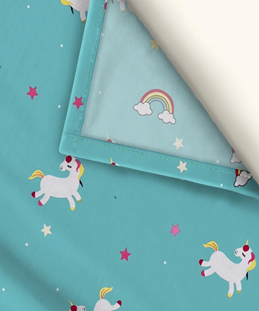 Blue Unicorn Kids Flat Bedsheet With Pillow Covers