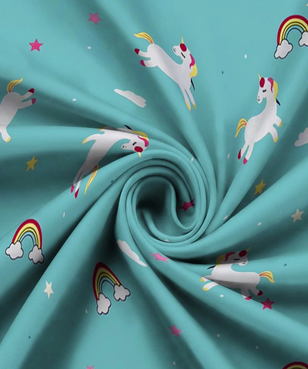 Blue Unicorn Kids Flat Bedsheet With Pillow Covers
