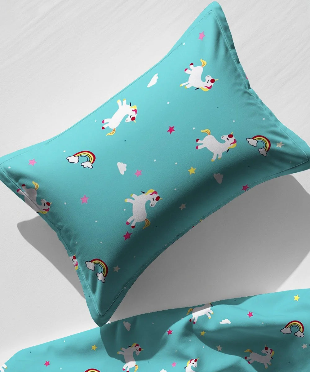 Blue Unicorn Kids Flat Bedsheet With Pillow Covers