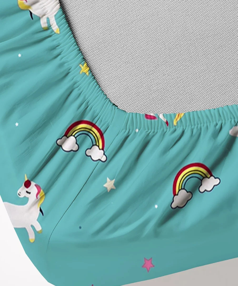 Blue Unicorn Kids Flat Bedsheet With Pillow Covers