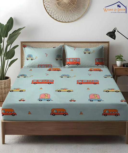Happy Wheels Kids Flat Bedsheet With Pillow Covers