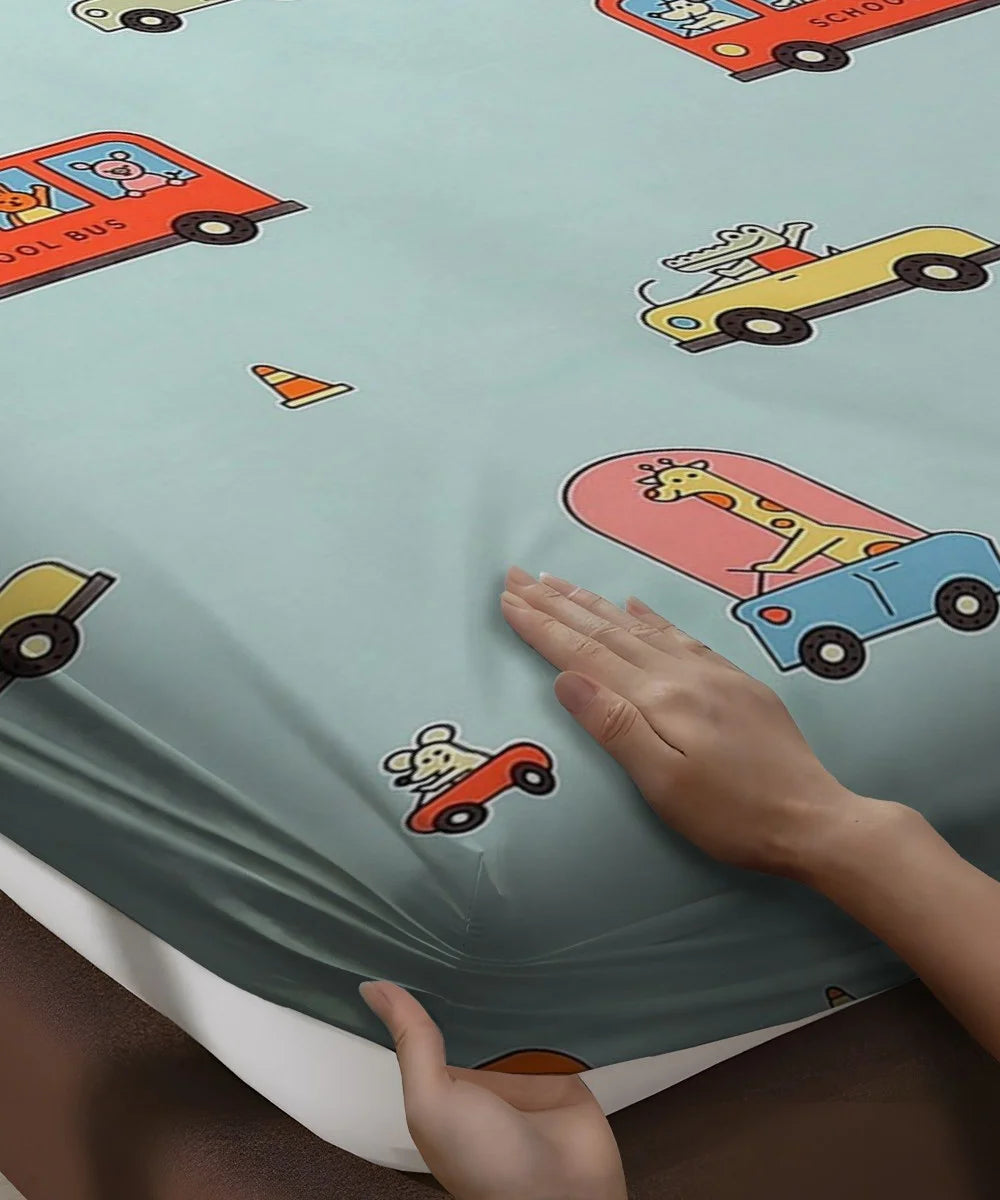 Happy Wheels Kids Flat Bedsheet With Pillow Covers