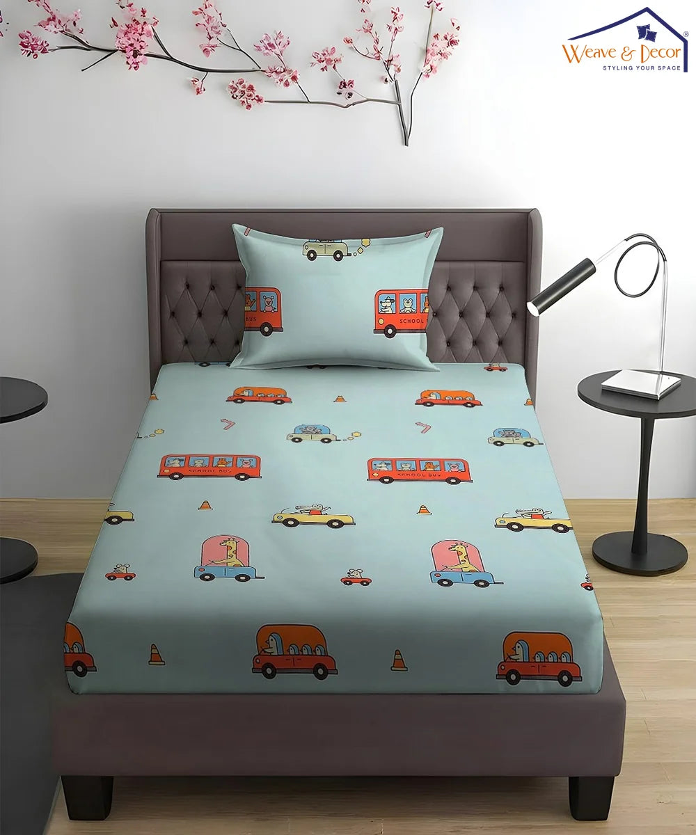 Happy Wheels Kids Flat Bedsheet With Pillow Covers
