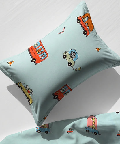 Happy Wheels Kids Flat Bedsheet With Pillow Covers