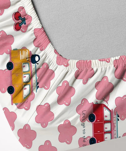 Red Bus Kids Flat Bedsheet With Pillow Covers