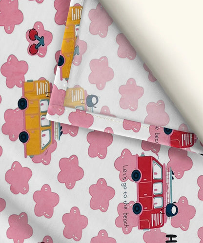 Red Bus Kids Flat Bedsheet With Pillow Covers