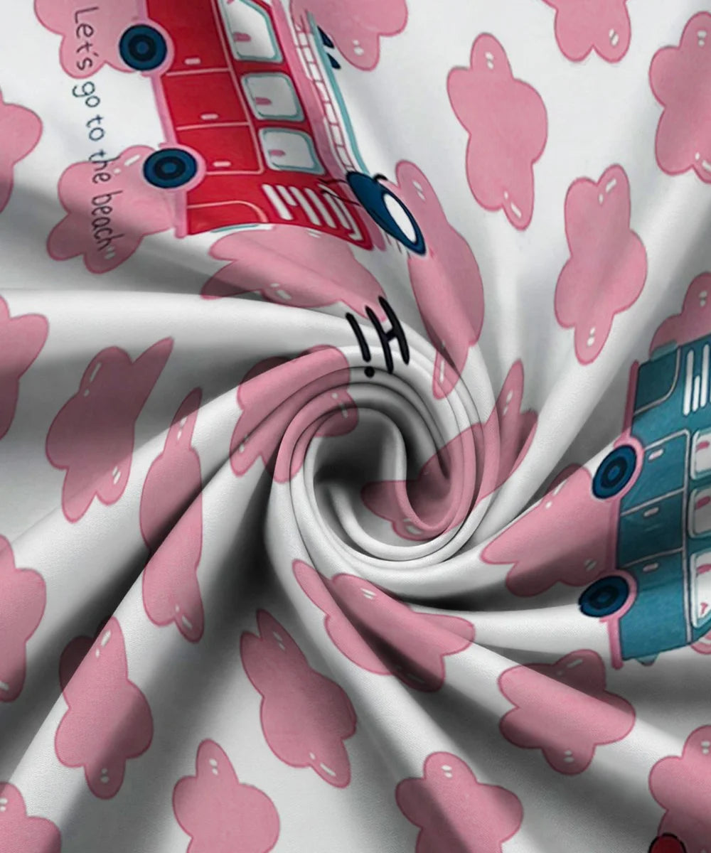 Red Bus Kids Flat Bedsheet With Pillow Covers