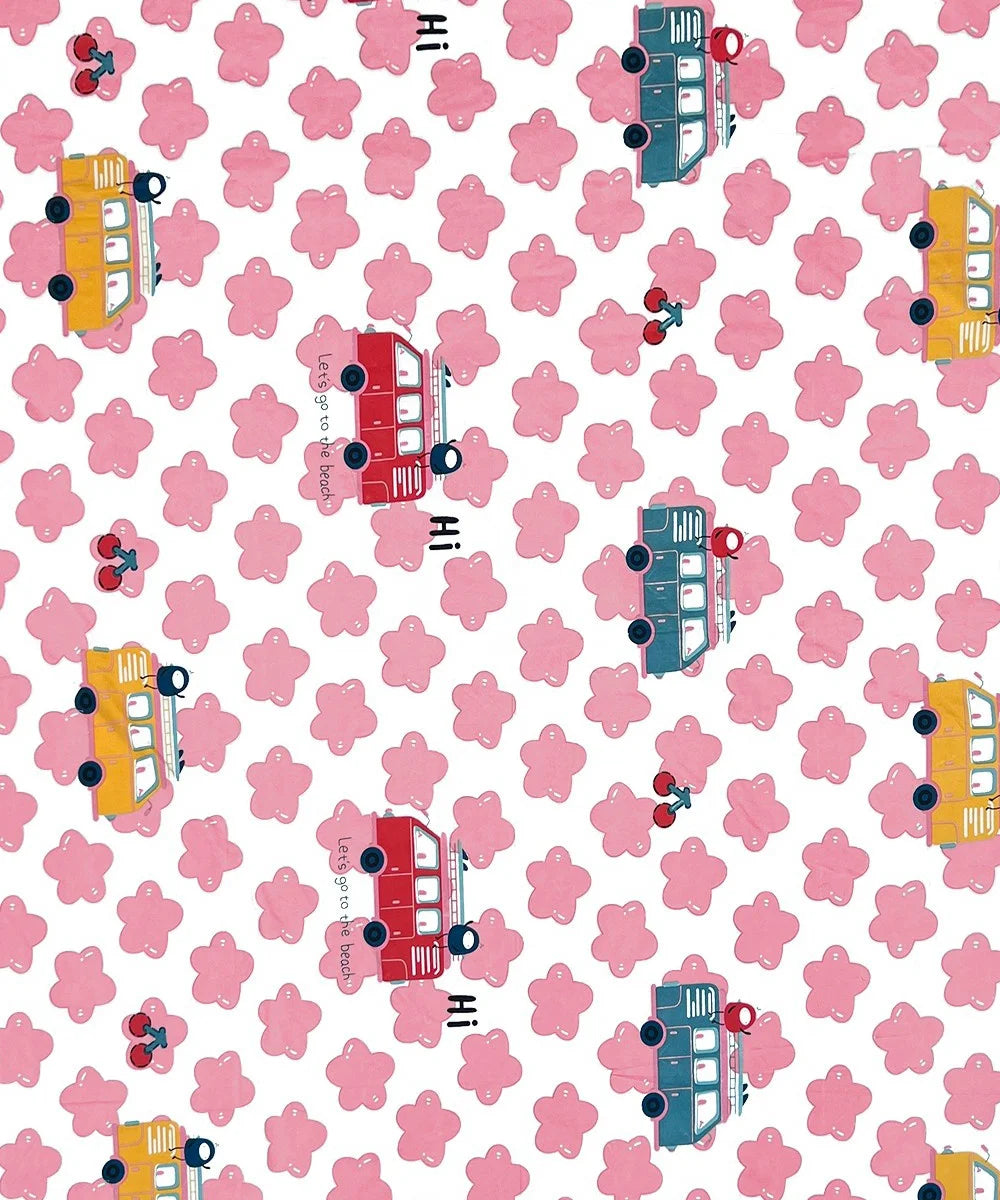 Red Bus Kids Flat Bedsheet With Pillow Covers