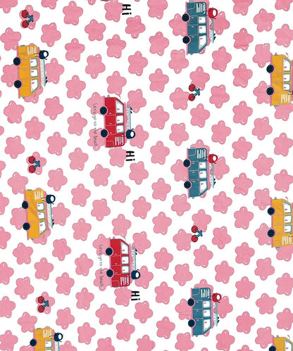 Red Bus Kids Flat Bedsheet With Pillow Covers