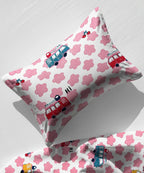 Red Bus Kids Flat Bedsheet With Pillow Covers