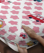 Red Bus Kids Flat Bedsheet With Pillow Covers