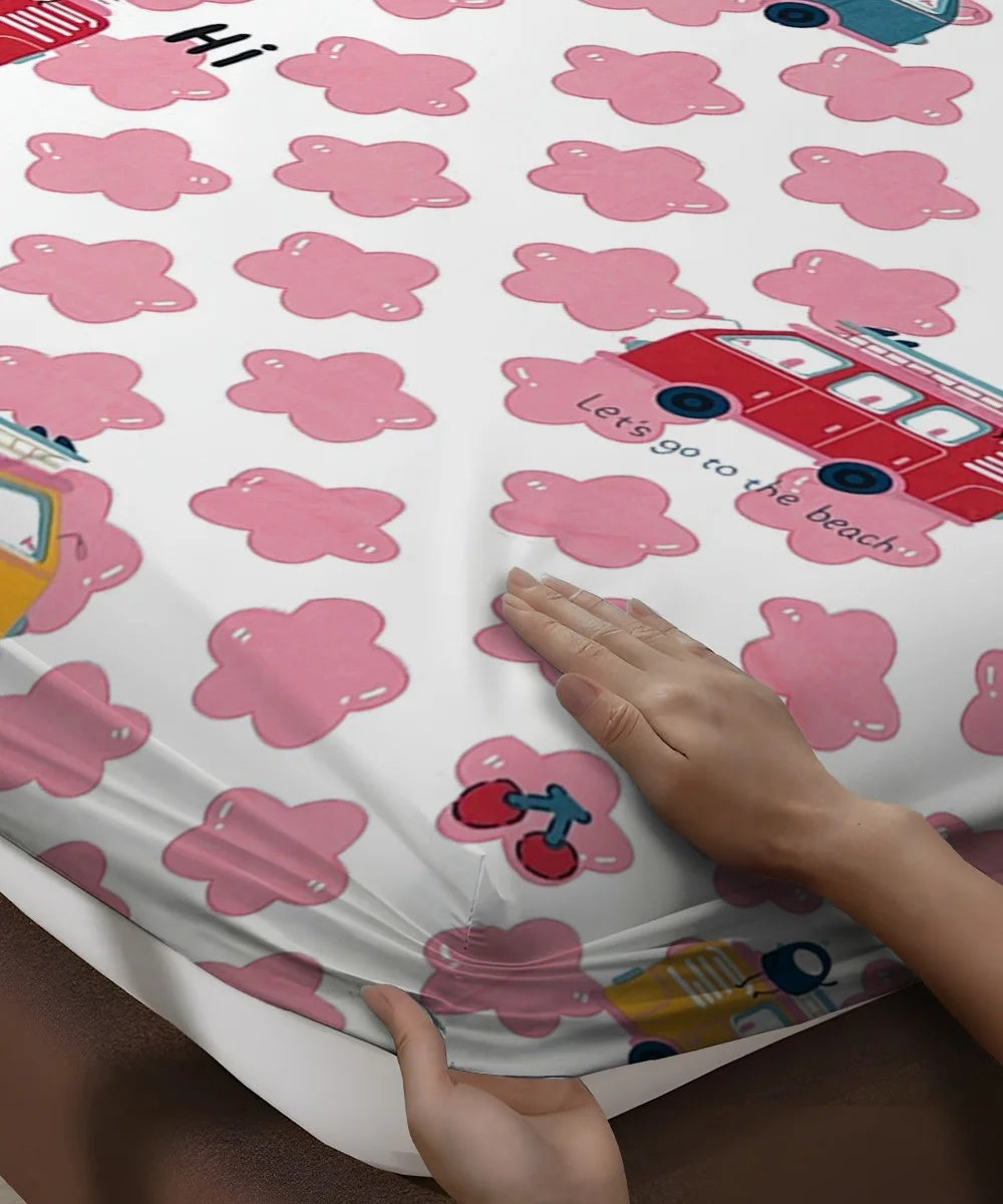 Red Bus Kids Flat Bedsheet With Pillow Covers