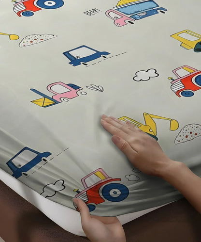 Wheels on the Go Kids Flat Bedsheet With Pillow Covers