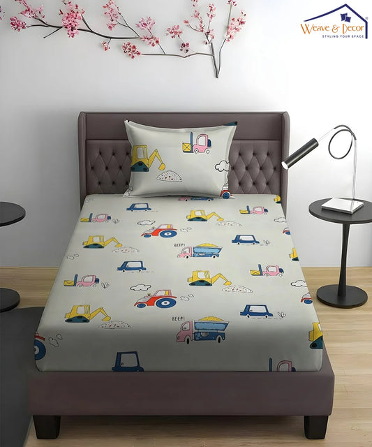 Wheels on the Go Kids Flat Bedsheet With Pillow Covers