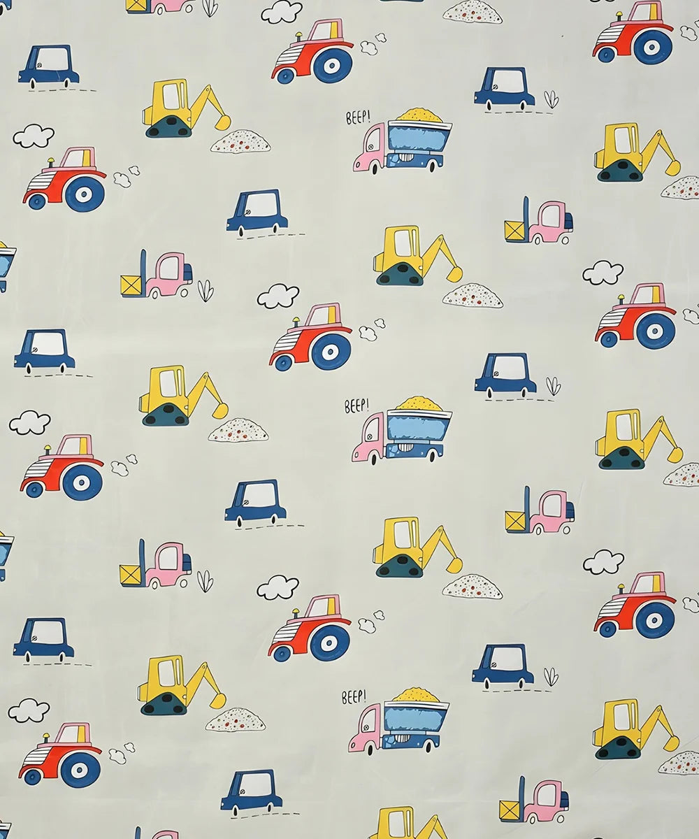 Wheels on the Go Kids Flat Bedsheet With Pillow Covers
