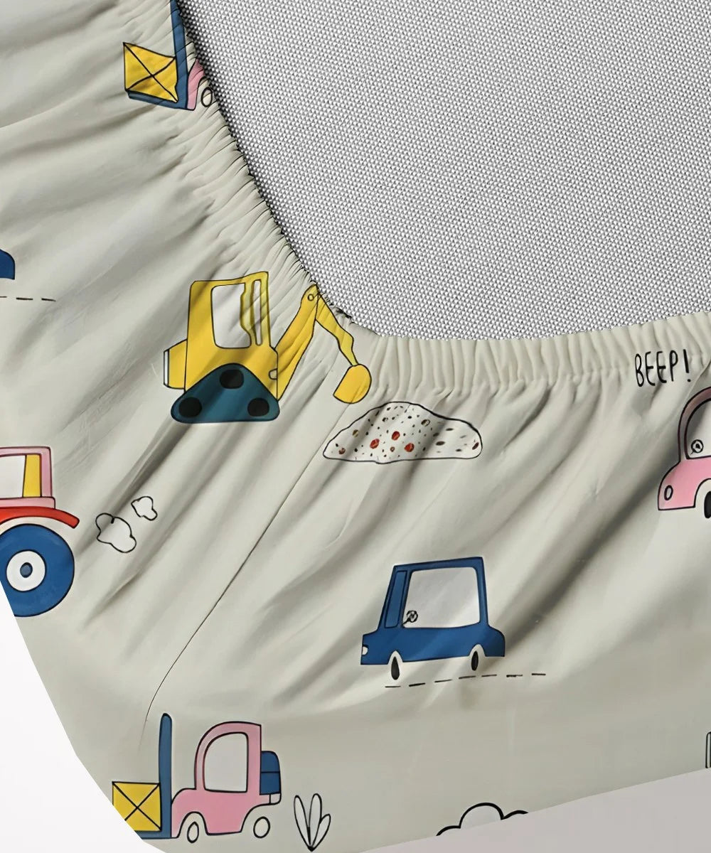 Wheels on the Go Kids Flat Bedsheet With Pillow Covers