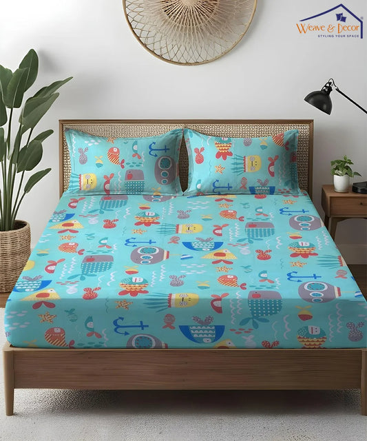 Life in Sea Kids Flat Bedsheet With Pillow Covers