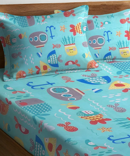Life in Sea Kids Flat Bedsheet With Pillow Covers