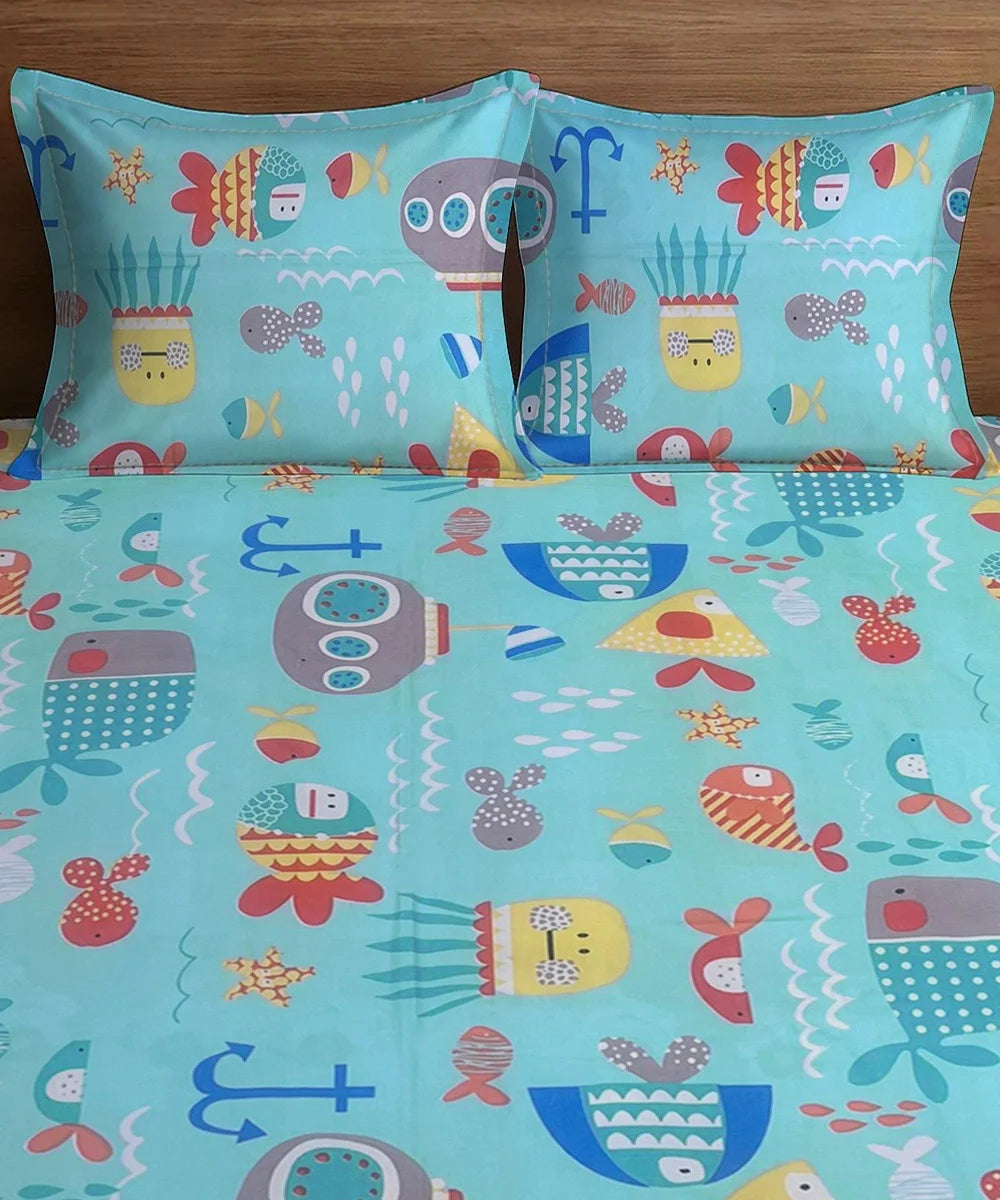 Life in Sea Kids Flat Bedsheet With Pillow Covers